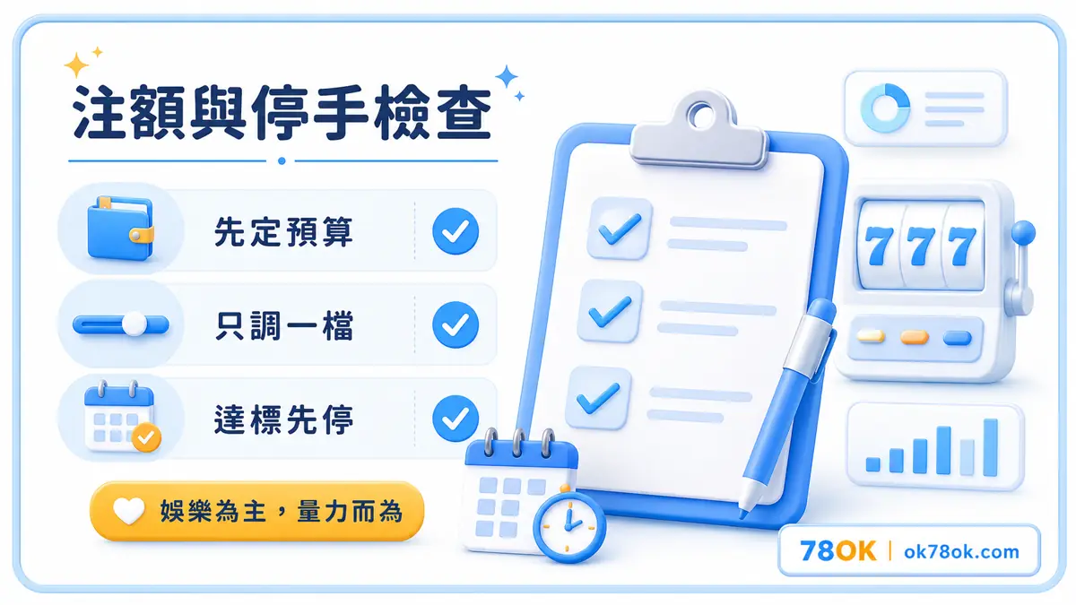 跑跑愛麗絲老虎機怎麼玩?觸發機制、注額安排與節奏判斷重點整理 3 跑跑愛麗絲注額與停手檢查圖,整理先定預算、只調一檔與達標先停