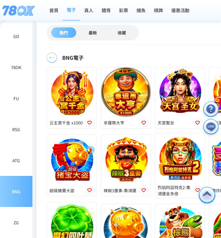 BNG電子遊戲完整介紹|公主賞千金、幸運幣大亨與熱門老虎機怎麼選 2 TU電子館 BNG 電子遊戲列表截圖